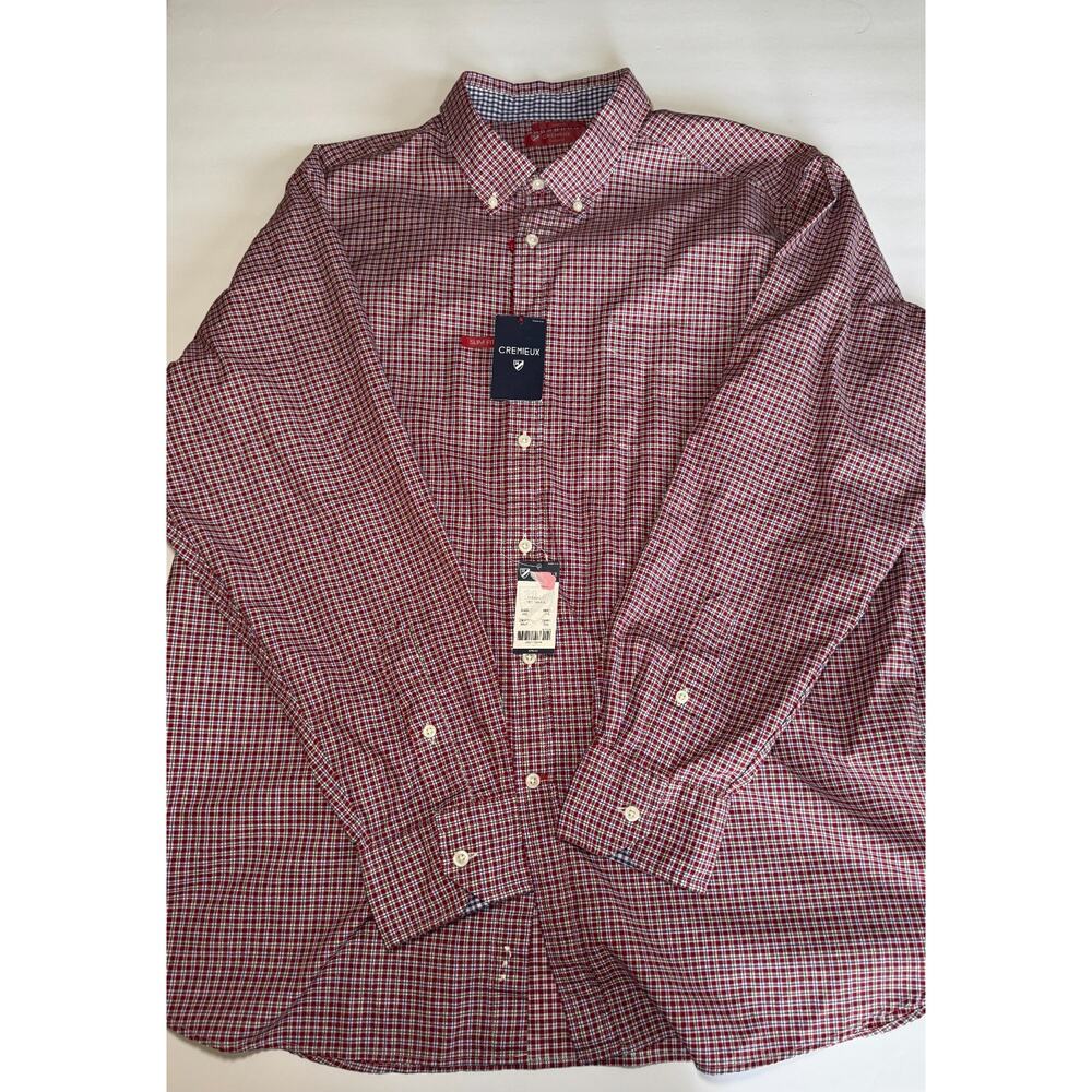 NWT Cremieux Classics Slim Fit Plaid Button Down Shirt XXL Red Dahlia Mens